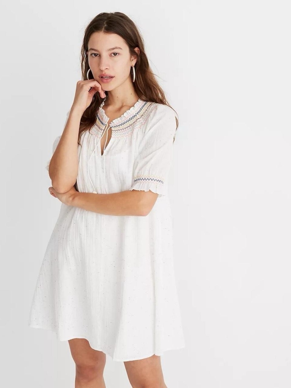 Madewell Rainbow Smocked White Mini Dress Size Small